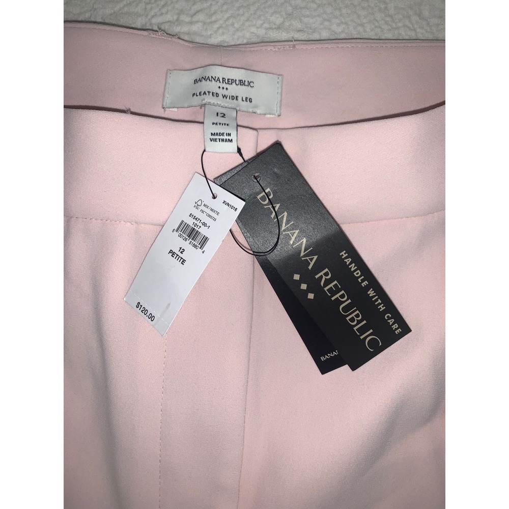 Banana Republic Pleated Wide Leg Pants Pink 12 Petite NWT Career Office Trousers